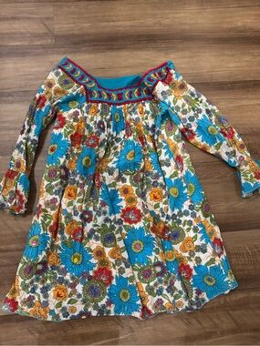 Boho Floral Off-Shoulder Casual Dress in Teal & Multicolor